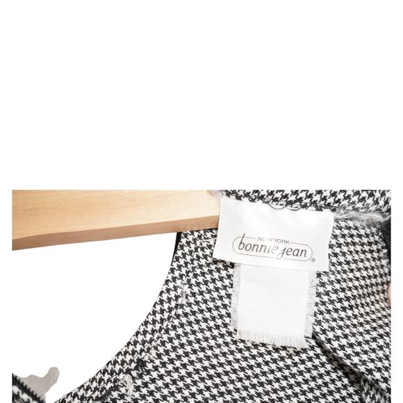 Vintage Bonnie Jean Girls Houndstooth Dress Black Velvet Collar Bows Size 16 - Picture 9 of 9